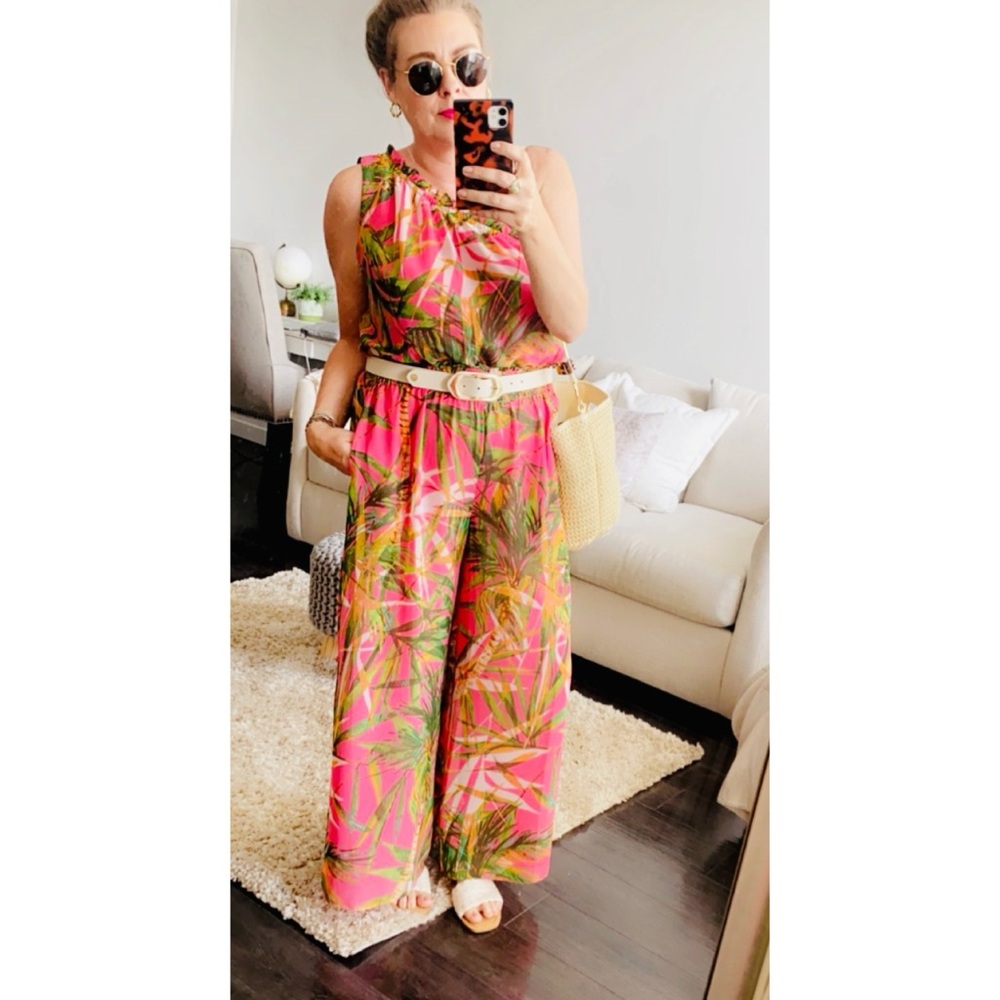 TAYLOR Tropical Pink and Green Jumpsuit size XL 🌿💖